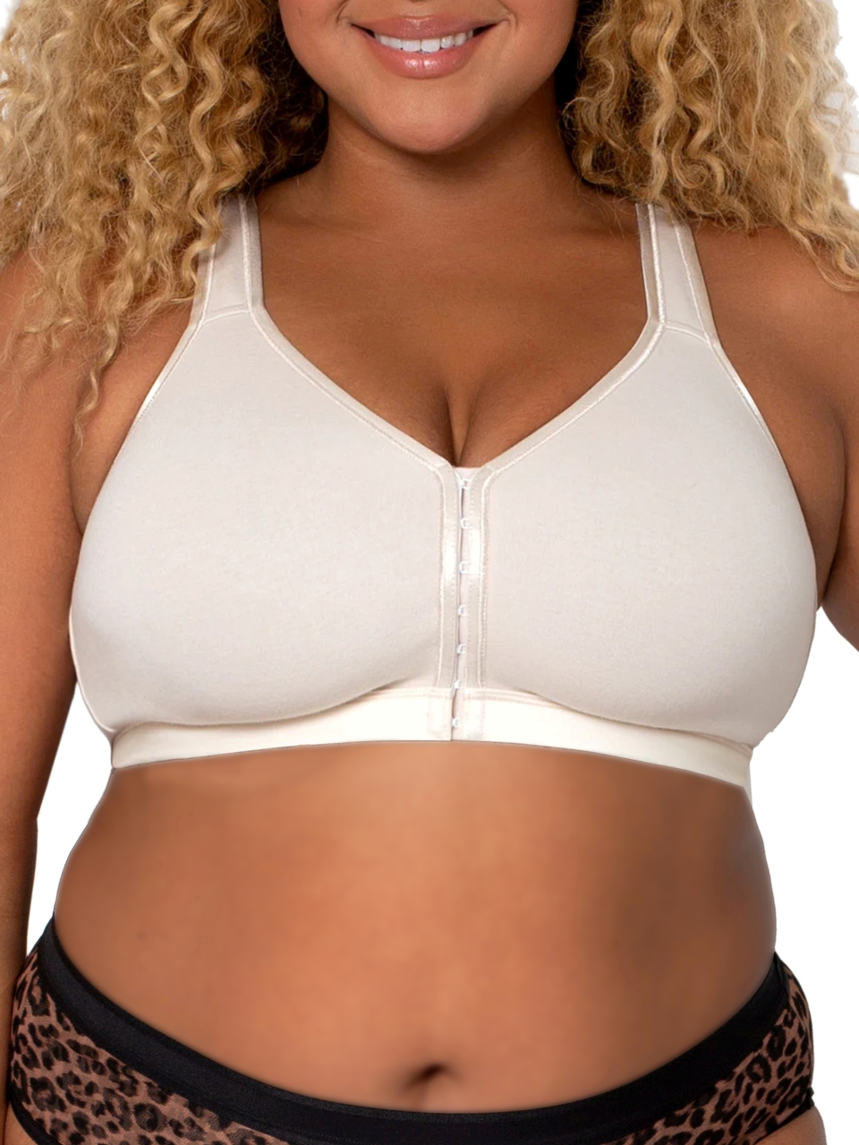 Curvy Couture Plus Cotton Luxe Unlined Wire Free Bra Natural 42H
